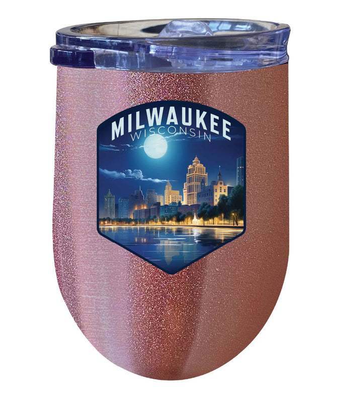 Milwaukee Wisconsin Design B Souvenir 12 oz Insulated Wine Stainless Steel Tumbler Rose Gold 4-Pack