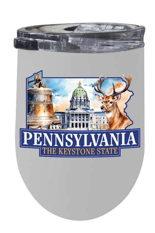 Pennsylvania Design D Souvenir 12 oz Insulated Wine Stainless Steel Tumbler White 4-Pack