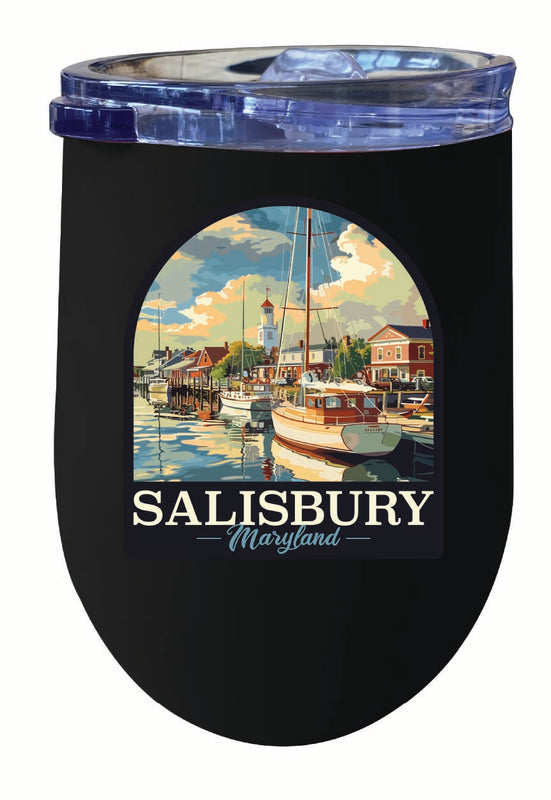 Salisbury Maryland Port of Salisbury Marina Design Souvenir 12 oz Insulated Wine Stainless Steel Tumbler Black 2-Pack