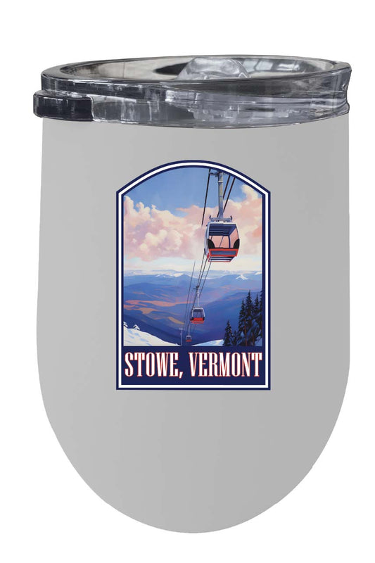 Stowe Mountain Vermont Design B Souvenir 12 oz Insulated Wine Stainless Steel Tumbler White 2-Pack