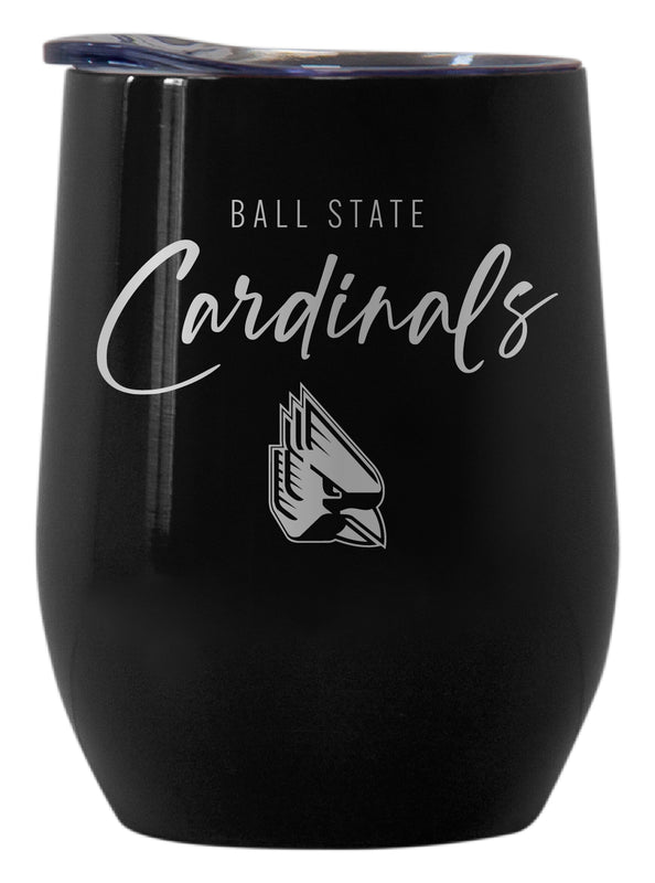 Ball State University Officially Licensed 12 oz Engraved Insulated Wine Stainless Steel Tumbler Black