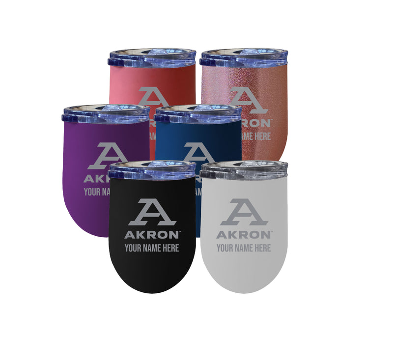Custom Akron Zips NCAA Etched Wine Tumbler - 12oz Personalized Stainless Steel Insulated Cup