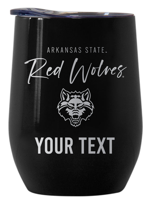 Arkansas State Customizable Officially Licensed 12 oz Engraved Insulated Wine Tumbler Black