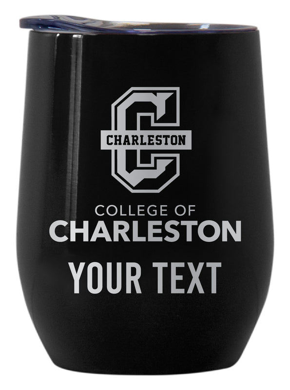 College of Charleston Customizable Officially Licensed 12 oz Engraved Insulated Wine Tumbler Black