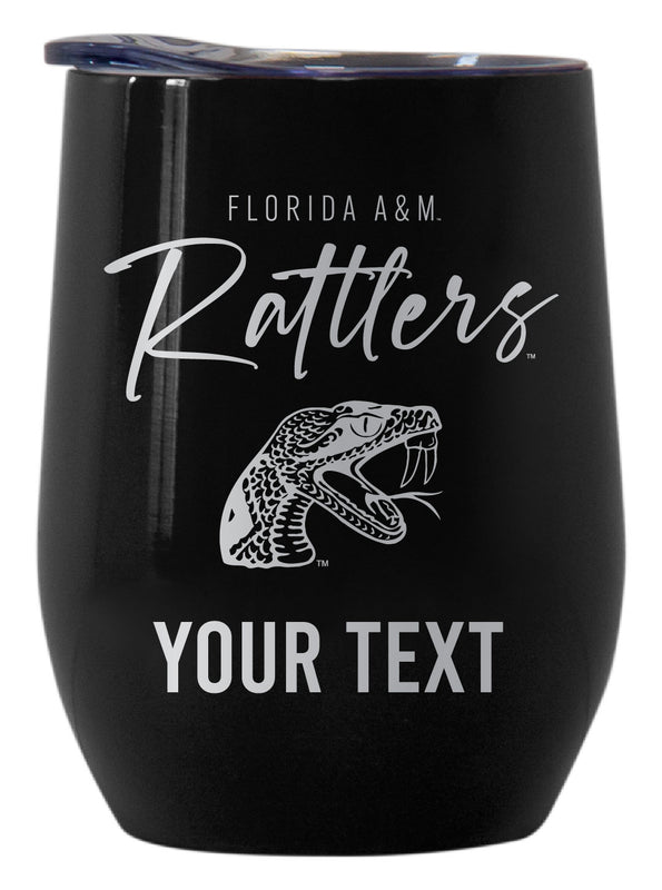Florida A&M Rattlers Customizable Officially Licensed 12 oz Engraved Insulated Wine Tumbler Black