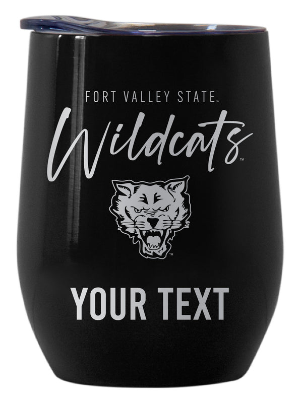 Fort Valley State University Customizable Officially Licensed 12 oz Engraved Insulated Wine Tumbler Black
