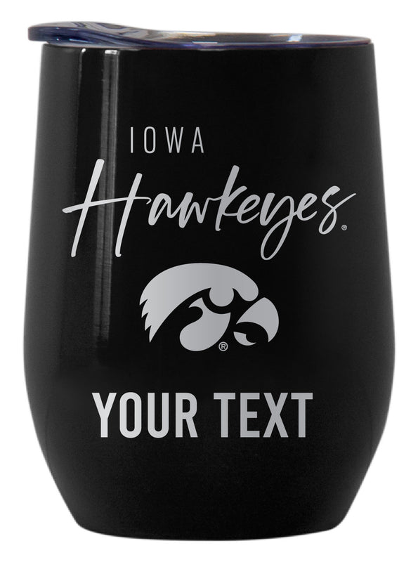 Iowa Hawkeyes Customizable Officially Licensed 12 oz Engraved Insulated Wine Tumbler Black