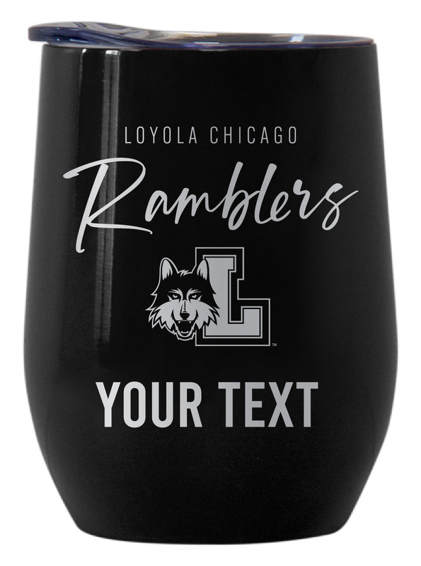 Loyola University Ramblers Customizable Officially Licensed 12 oz Engraved Insulated Wine Tumbler Black