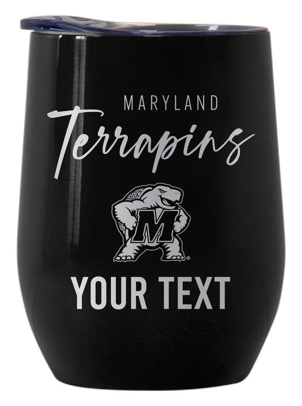 Maryland Terrapins Customizable Officially Licensed 12 oz Engraved Insulated Wine Tumbler Black