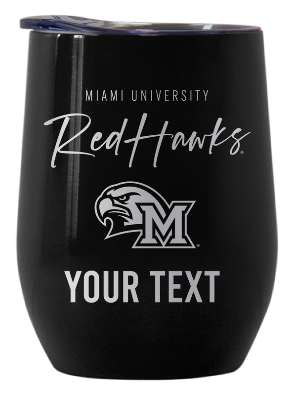 Miami University of Ohio Customizable Officially Licensed 12 oz Engraved Insulated Wine Tumbler Black