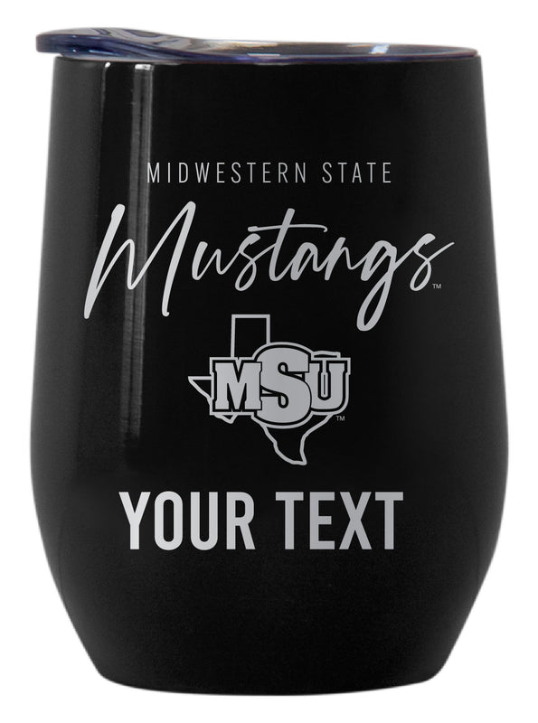 Midwestern State University Mustangs Customizable Officially Licensed 12 oz Engraved Insulated Wine Tumbler Black