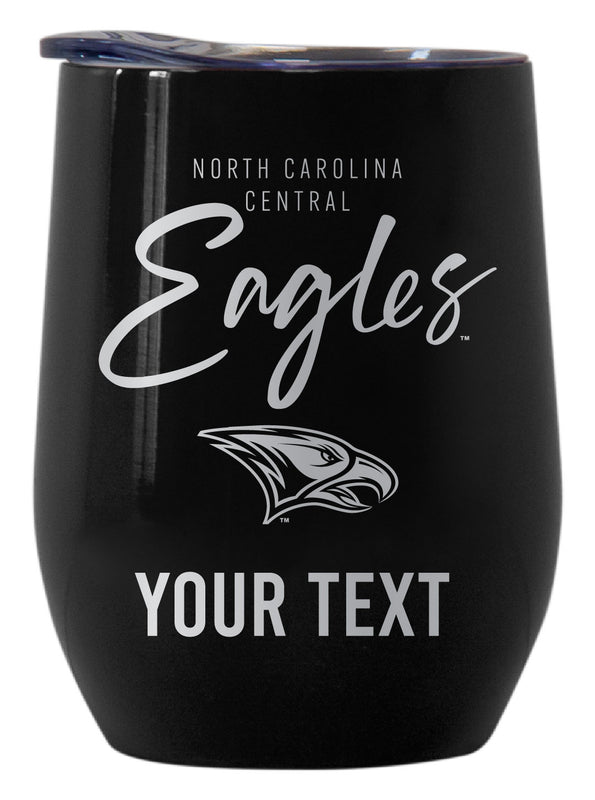North Carolina Central Eagles Customizable Officially Licensed 12 oz Engraved Insulated Wine Tumbler Black