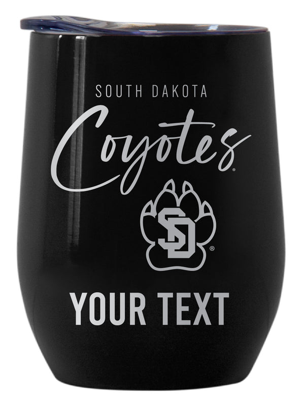 South Dakota Coyotes Customizable Officially Licensed 12 oz Engraved Insulated Wine Tumbler Black