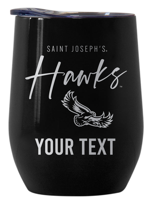 Saint Joseph's University Hawks Customizable Officially Licensed 12 oz Engraved Insulated Wine Tumbler Black