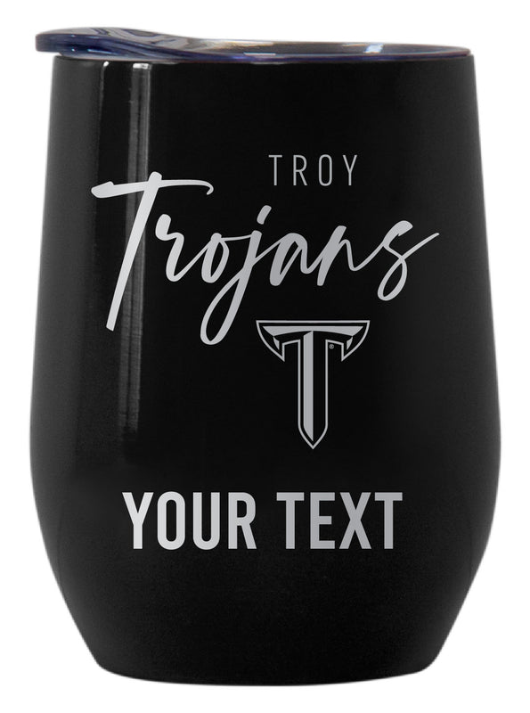 Troy University Customizable Officially Licensed 12 oz Engraved Insulated Wine Tumbler Black