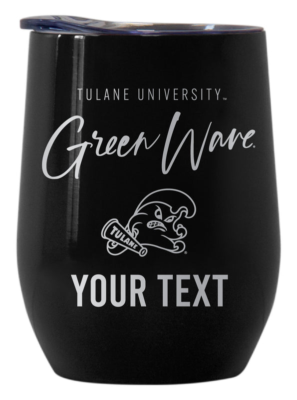 Tulane University Green Wave Customizable Officially Licensed 12 oz Engraved Insulated Wine Tumbler Black