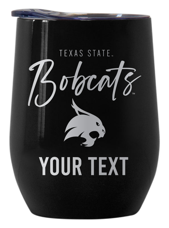 Texas State Bobcats Customizable Officially Licensed 12 oz Engraved Insulated Wine Tumbler Black