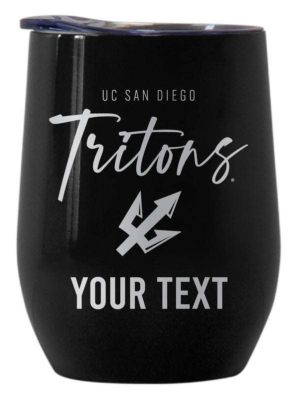 UC San Diego Customizable Officially Licensed 12 oz Engraved Insulated Wine Tumbler Black