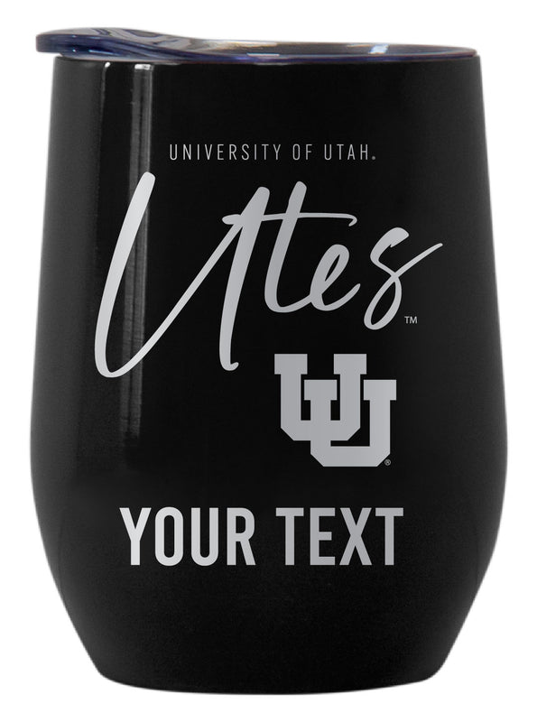 Utah Utes Customizable Officially Licensed 12 oz Engraved Insulated Wine Tumbler Black