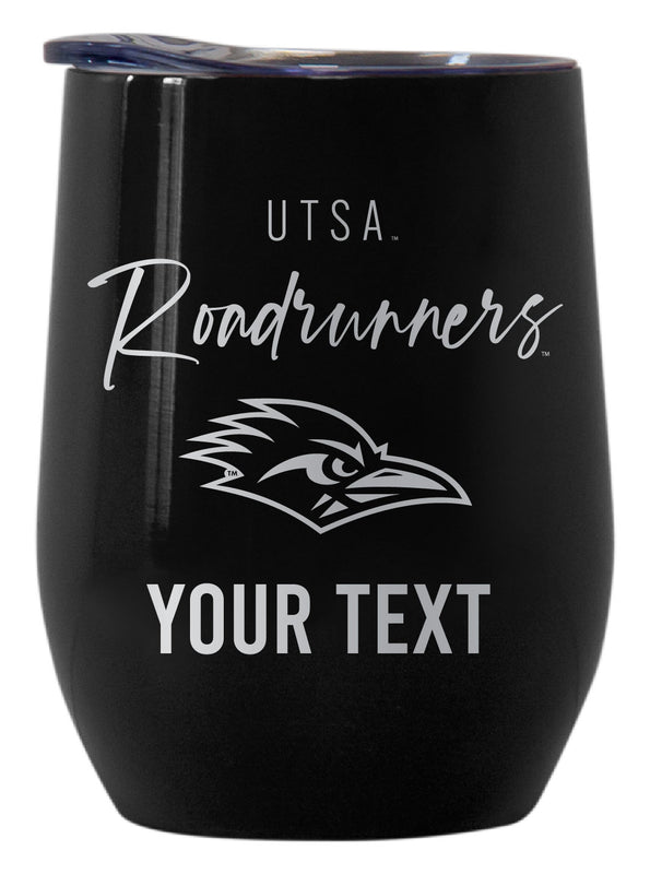 UTSA Road Runners Customizable Officially Licensed 12 oz Engraved Insulated Wine Tumbler Black