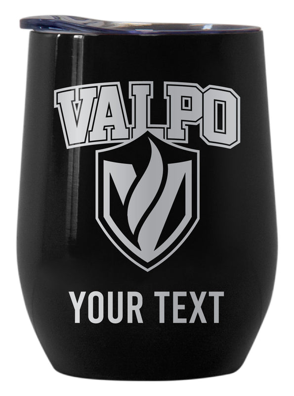 Valparaiso University Customizable Officially Licensed 12 oz Engraved Insulated Wine Tumbler Black