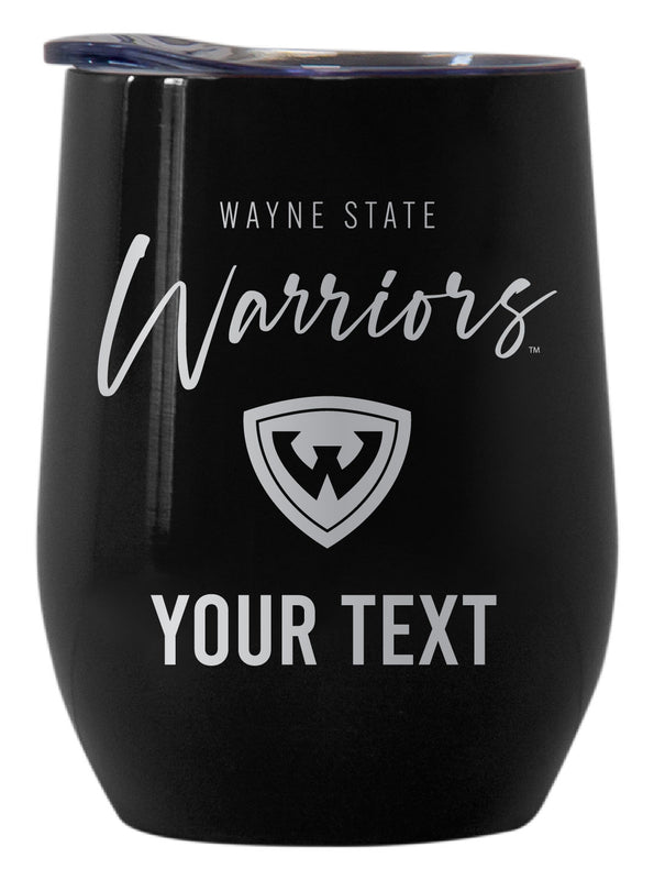 Wayne State Customizable Officially Licensed 12 oz Engraved Insulated Wine Tumbler Black