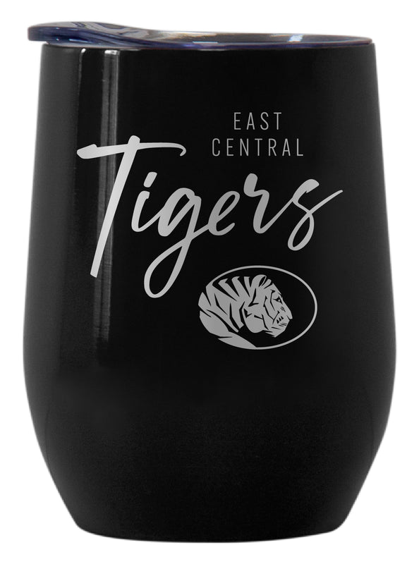East Central University Tigers Officially Licensed 12 oz Engraved Insulated Wine Stainless Steel Tumbler Black