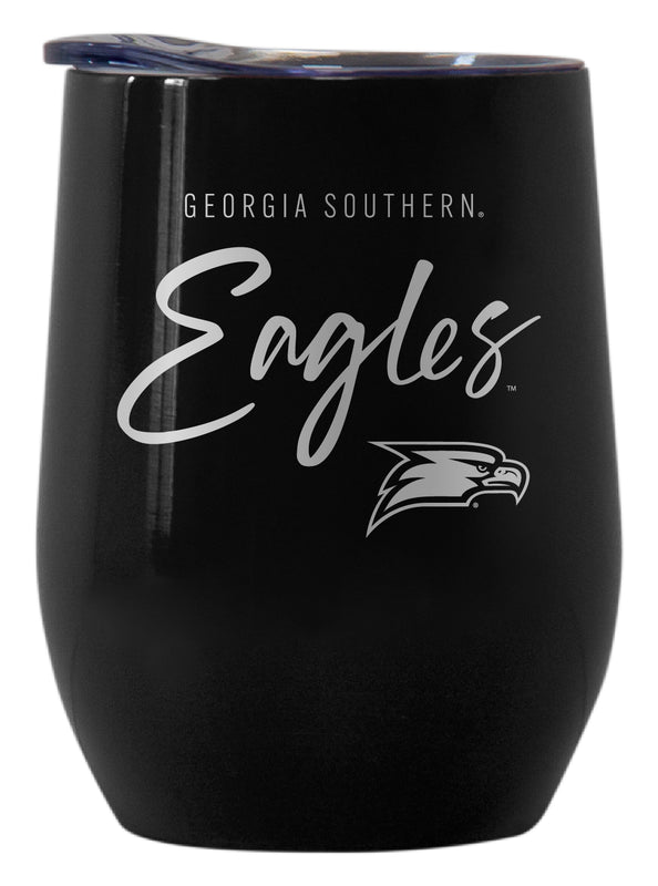 Georgia Southern Eagles Officially Licensed 12 oz Engraved Insulated Wine Stainless Steel Tumbler Black