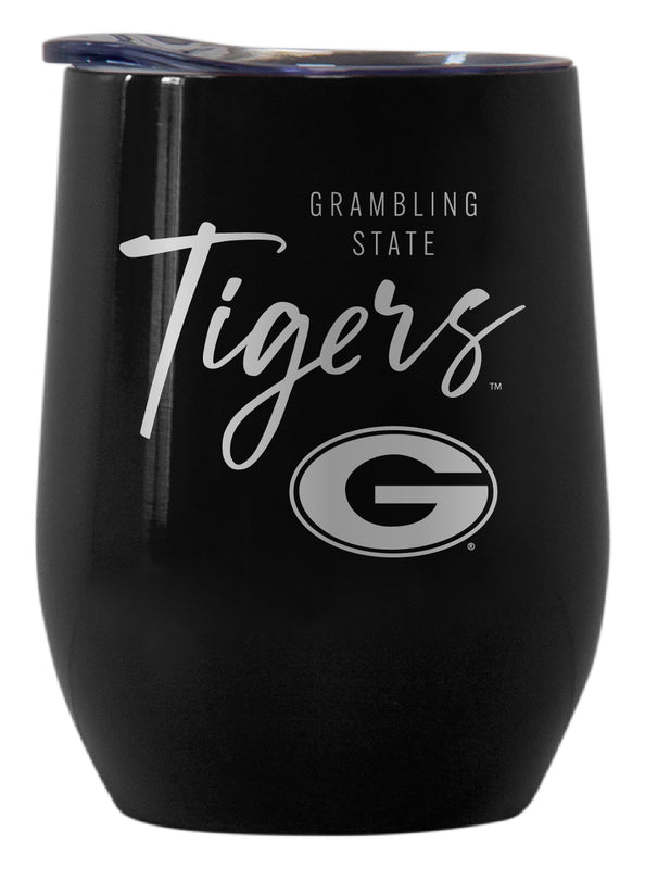 Grambling State Tigers Officially Licensed 12 oz Engraved Insulated Wine Stainless Steel Tumbler Black