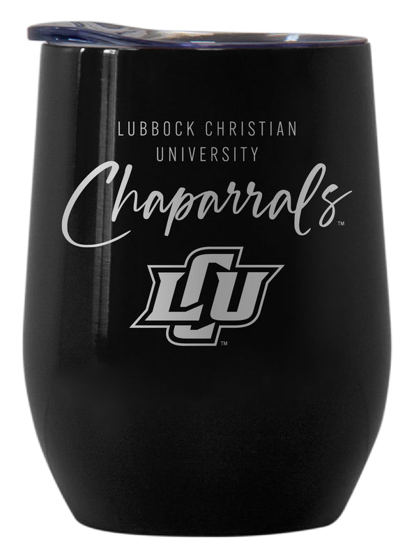 Lubbock Christian University Chaparral Officially Licensed 12 oz Engraved Insulated Wine Stainless Steel Tumbler Black