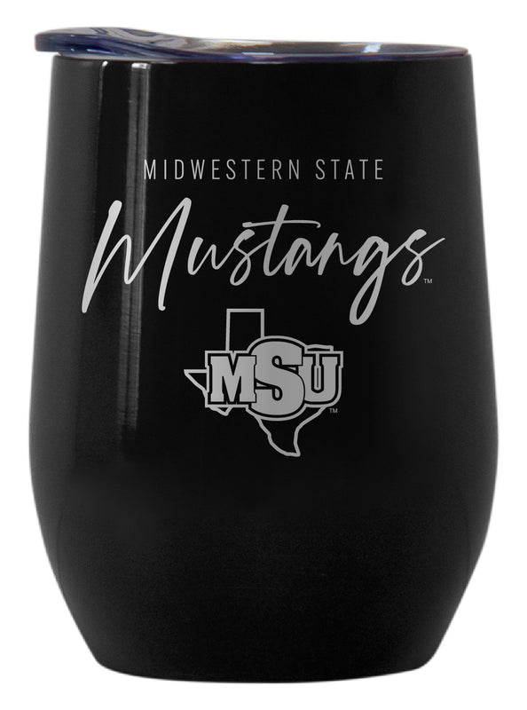 Midwestern State University Mustangs Officially Licensed 12 oz Engraved Insulated Wine Stainless Steel Tumbler Black
