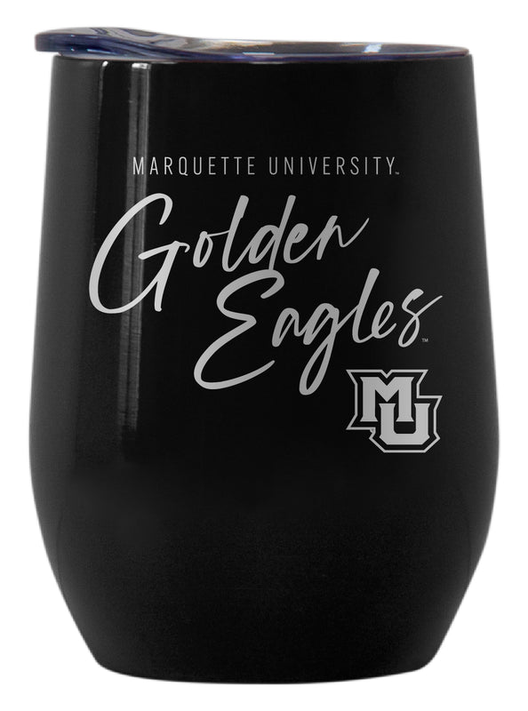 Marquette Golden Eagles Officially Licensed 12 oz Engraved Insulated Wine Stainless Steel Tumbler Black
