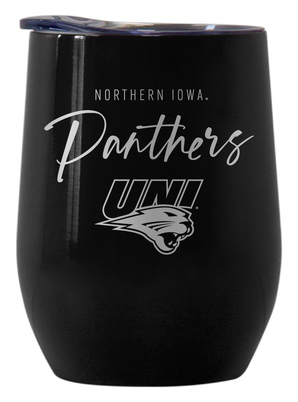 Northern Iowa Panthers Officially Licensed 12 oz Engraved Insulated Wine Stainless Steel Tumbler Black