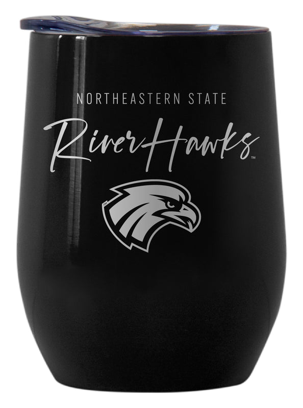 Northeastern State University Riverhawks Officially Licensed 12 oz Engraved Insulated Wine Stainless Steel Tumbler Black