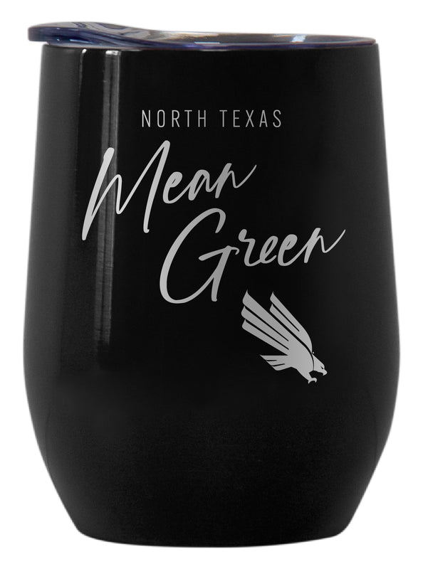 North Texas Officially Licensed 12 oz Engraved Insulated Wine Stainless Steel Tumbler Black