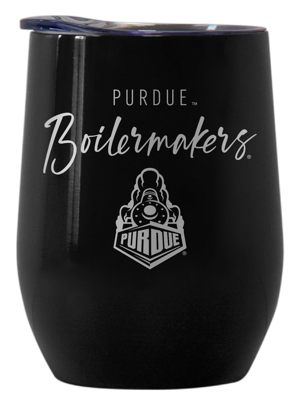 Purdue Boilermakers Officially Licensed 12 oz Engraved Insulated Wine Stainless Steel Tumbler Black