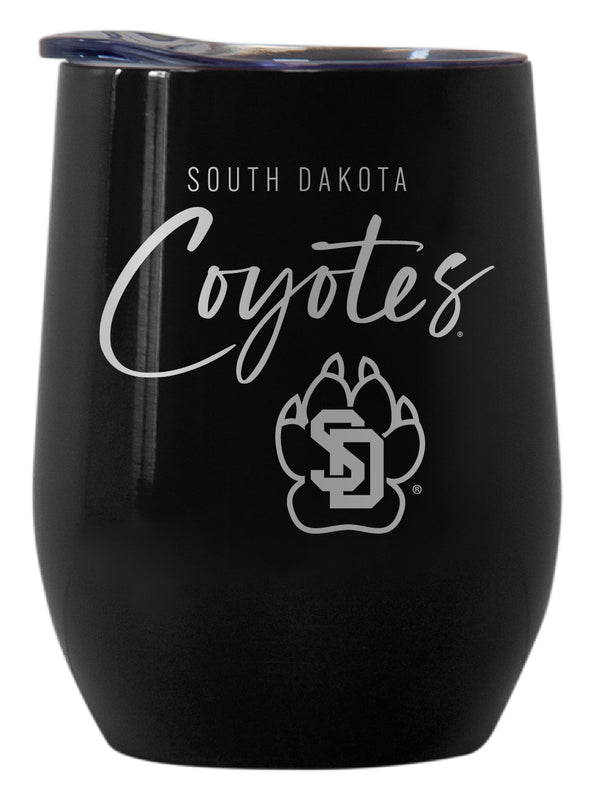 South Dakota Coyotes Officially Licensed 12 oz Engraved Insulated Wine Stainless Steel Tumbler Black