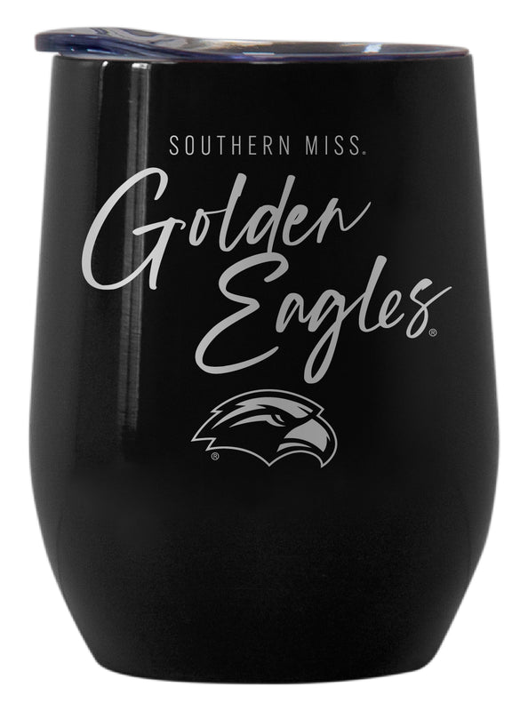Southern Mississippi Golden Eagles Officially Licensed 12 oz Engraved Insulated Wine Stainless Steel Tumbler Black