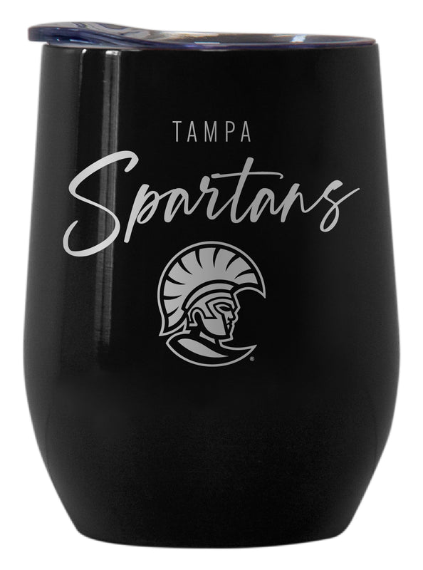 University of Tampa Spartans Officially Licensed 12 oz Engraved Insulated Wine Stainless Steel Tumbler Black