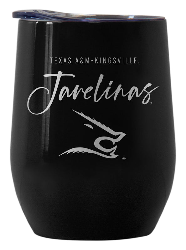 Texas A&M Kingsville Javelinas Officially Licensed 12 oz Engraved Insulated Wine Stainless Steel Tumbler Black