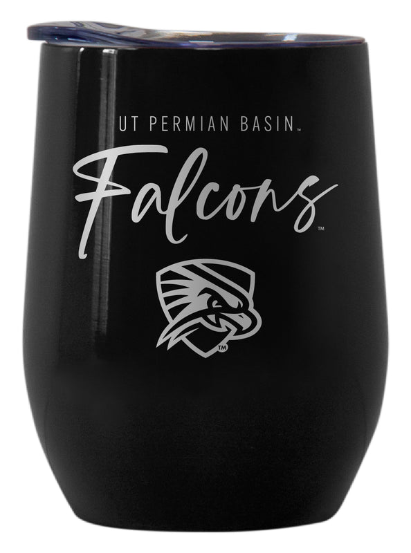 University of Texas of the Permian Basin Officially Licensed 12 oz Engraved Insulated Wine Stainless Steel Tumbler Black