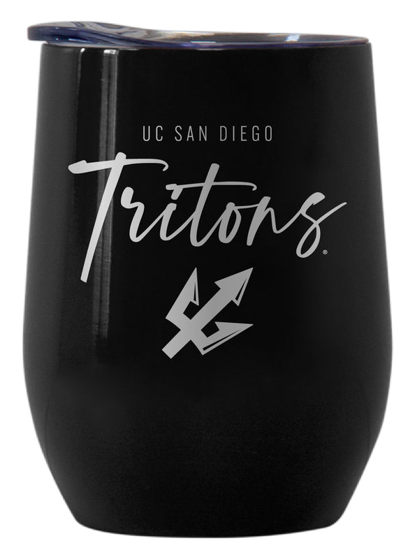 UC San Diego Officially Licensed 12 oz Engraved Insulated Wine Stainless Steel Tumbler Black