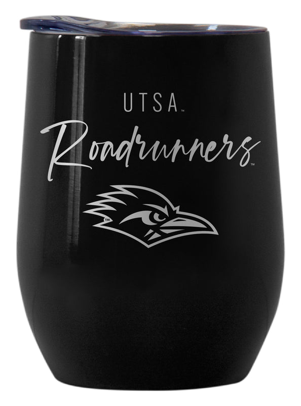 UTSA Roadrunners Officially Licensed 12 oz Engraved Insulated Wine Stainless Steel Tumbler Black