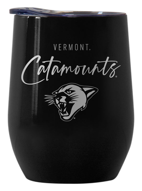 Vermont Catamounts Officially Licensed 12 oz Engraved Insulated Wine Stainless Steel Tumbler Black