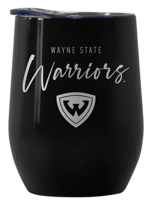 Wayne State Officially Licensed 12 oz Engraved Insulated Wine Stainless Steel Tumbler Black