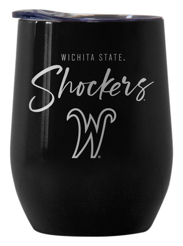 Wichita State Shockers Officially Licensed 12 oz Engraved Insulated Wine Stainless Steel Tumbler Black