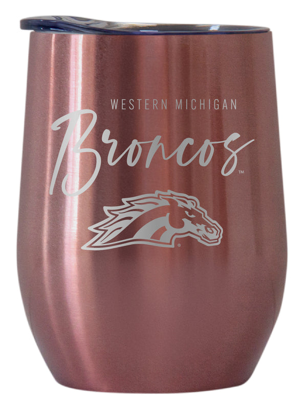 Western Michigan University Officially Licensed 12 oz Engraved Insulated Wine Stainless Steel Tumbler Rose Gold