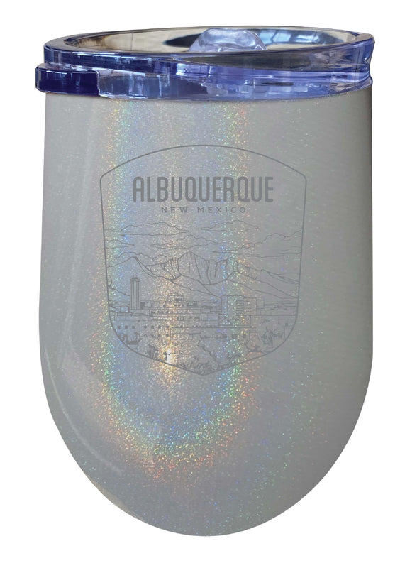 Albuquerque New Mexico Souvenir 12 oz Engraved Insulated Wine Stainless Steel Tumbler Rainbow Glitter Gray 4-Pack