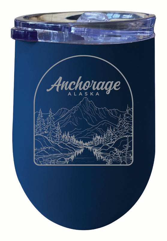 Anchorage Alaska Souvenir 12 oz Engraved Insulated Wine Stainless Steel Tumbler Navy Single Unit
