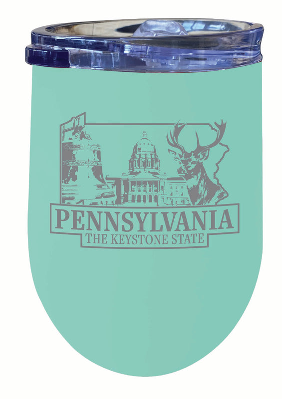 Pennsylvania Souvenir 12 oz Engraved Insulated Wine Stainless Steel Tumbler Seafoam 2-Pack